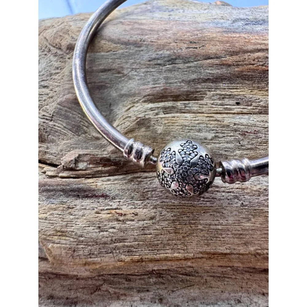 Pandora Sterling Silver Bangle Bracelet With Clasp Charm 2.14" Inner Diameter - Picture 7 of 10
